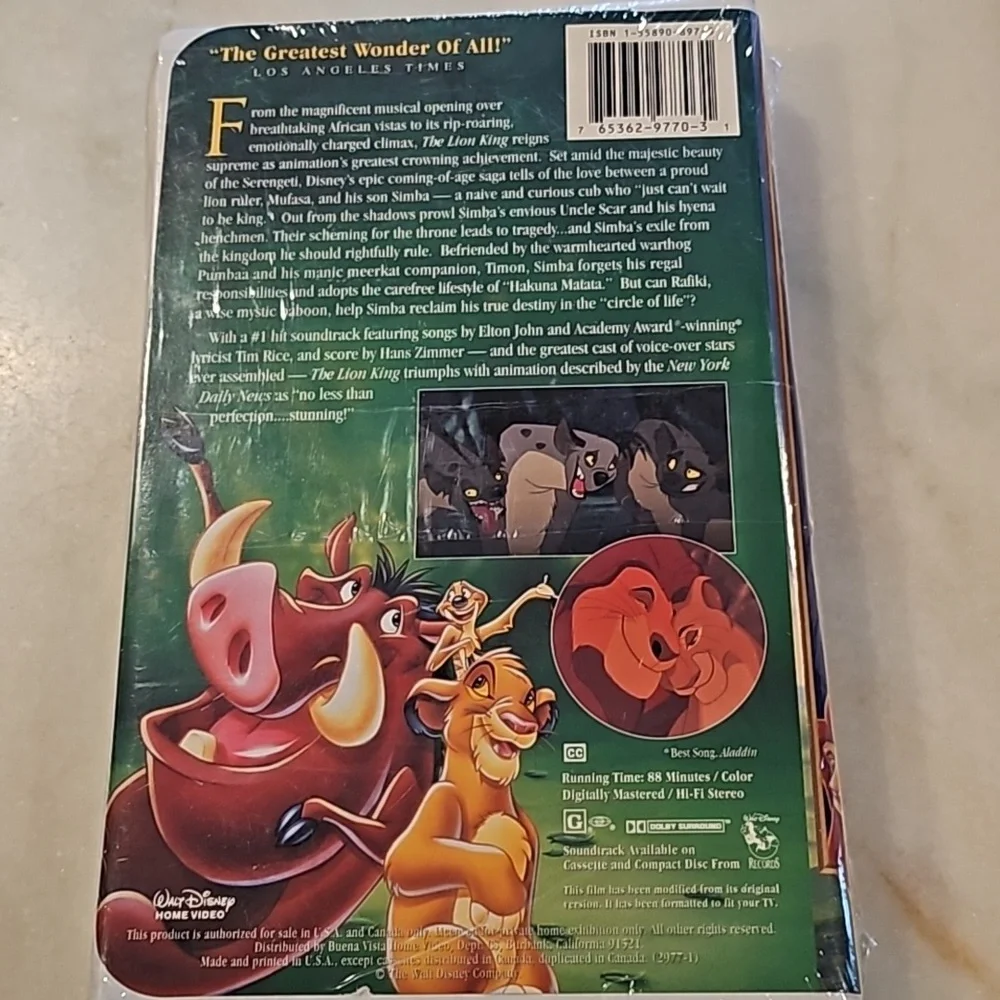 Vintage VHS tape The Lion King. New in package. Masterpiece collection